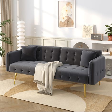 sofá cama 2 plazas reclinable terciopelo gris antiguo OKMYHOME (1/5)
