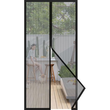 Rideau moustiquaire magnétique pour porte sans perçage, rideau de porte pour balcon, protection contre les insectes avec bande adhésive 105x220cm, Noir (1/5)