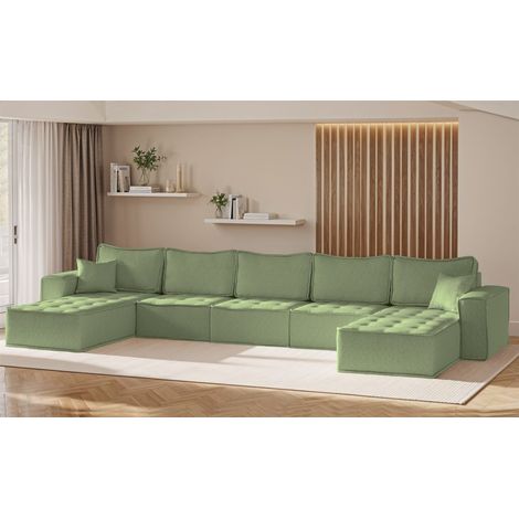 Wohnlandschaft Sofa U-Form Modulsofa-Set 5-teilig SANDE Stoff Alpine Hellgrün (1/5)