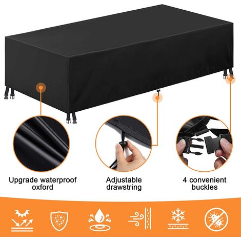 Funda para muebles de jardín, funda rectangular para mesa de jardín, funda protectora para muebles, lona impermeable y anti-UV para muebles de jardín. (1/4)