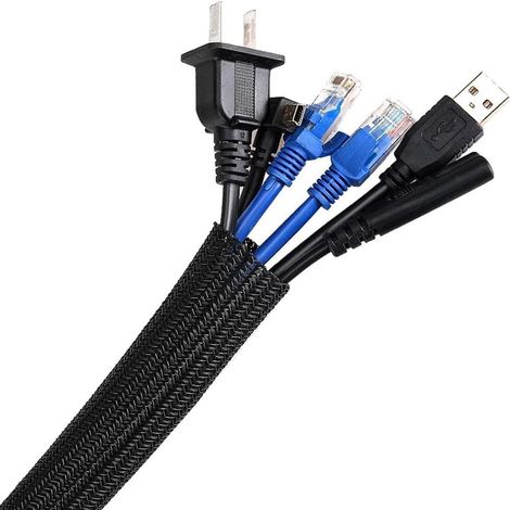 Gaine de câble ING, diamètre 5 m, épaisseur 15 mm, extensible et sécable, fermeture Velcro autobloquante, gaine tressée, couleur noire. (1/5)
