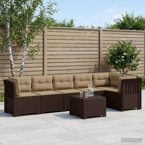 Canapé de Jardin Modulable 6 Places en Polypropylène Aspect Rotin avec Coussins Marron - PANGIVO (1/5)