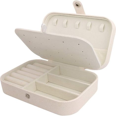 Boîte à bijoux en cuir PU, blanche, organisateur de voyage à 2 compartiments pour bagues, colliers et boucles d'oreilles (blanc-enfant)