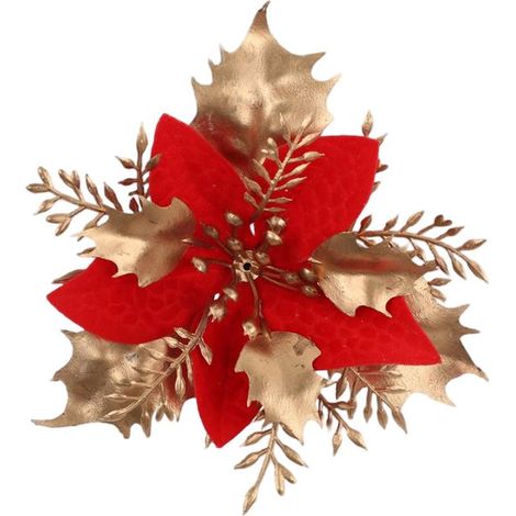 24 flores artificiales navideñas - Navidad - Decoraciones navideñas brillantes - Adecuadas para coronas de árbol de Navidad - Estilo C (1/5)
