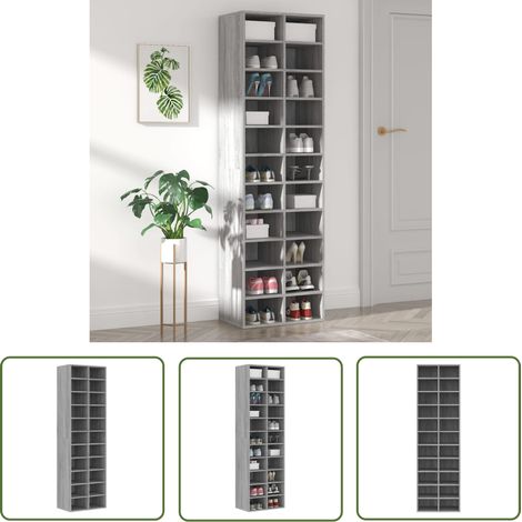 The Living Store Meuble à chaussures Sonoma gris 54x34x183 cm Bois d'ingénierie - Meubles À Chaussures - Rangements Chaussures - Placard Chaussures - Armoire À Chaussures - Rangement Intérieur (1/5)