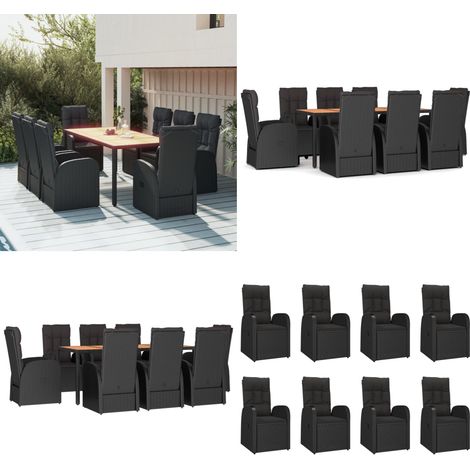 9-tlg. Garten-Essgruppe mit Kissen Schwarz Poly Rattan - Gartensessel - Gartenmöbel - Outdoor Möbel - Esstisch - Essgruppe - Home & Living