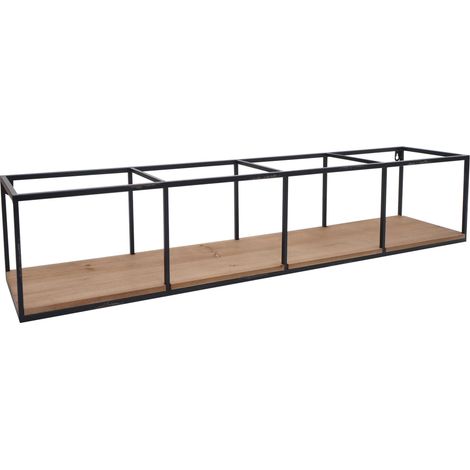Étagère murale HHG-593, étagère suspendue, étagère en bois, étagère flottante, style industriel shabby, sapin, bois et métal, 21 x 104 x 18 cm (1/5)