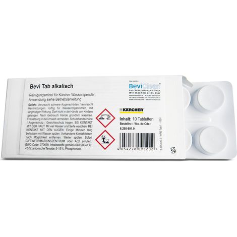 KARCHER Bevi Tab Alcalin pour Fontaine a Eau 62958910, Boite de 10 Tablettes, pH 10.6, Anti-Biofilm, Compatible Modeles WPD (1/5)