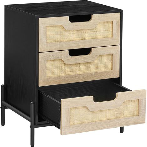 Table de Chevet en Rotin avec Tiroir et Étagère, Style Bohème, Pieds Métal Noir (1/5)