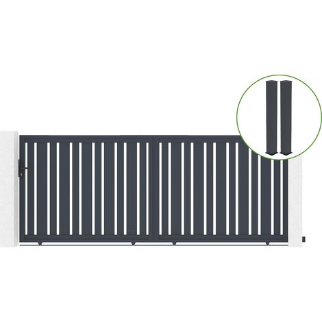 Portail coulissant 4m VEYMONT H.160cm alu gris + 2 poteaux 20x20cm H.190cm (1/5)