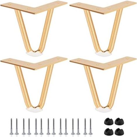 4 Pieds de Meuble en Métal 10,2 cm avec Embouts en Caoutchouc et Vis - Jambes Robustes pour Canapé, Armoire, TV et Projets DIY (1/4)