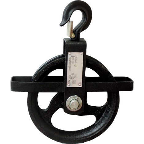 FP – Roue à cordes 190 mm – Charge 200 kg – Pour cordes de 18 à 22 mm – Crochet de sécurité inclus