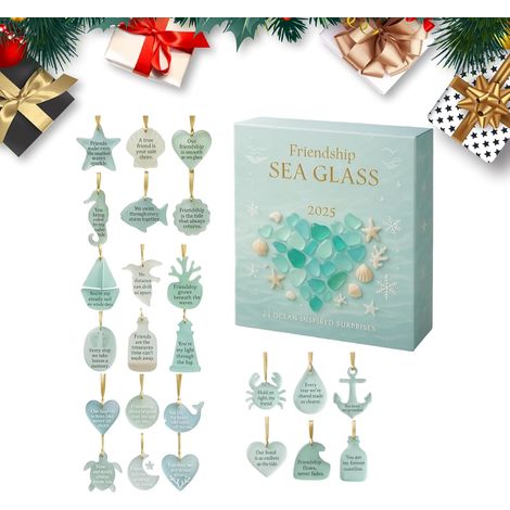Advent Calendar 2D Acrylic Christmas Decoration – Friendship Sea Glass 24-Day Countdown Calendar For Friends, Tree, Party, Kitchen, Patio, Lawn (1/5)