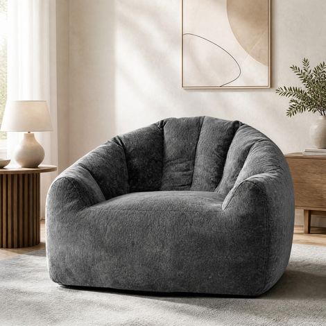 Poltrona pouf rotonda ergonomica avvolgente 99x86,3x64,7 cm in flanella grigia OKWISH (1/5)