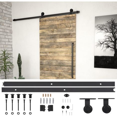 Kit de quincaillerie pour porte coulissante SKIEN 183 cm acier noir (1/5)