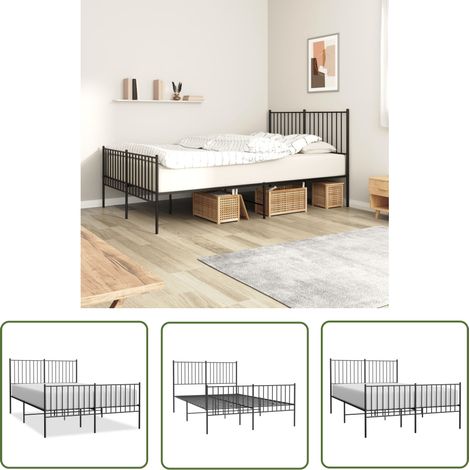The Living Store Cadre de lit métal sans matelas avec pied de lit noir 140x190cm - Cadre De Lit - Lit Double - Lit Metal - Literie - Meuble Chambre (1/5)