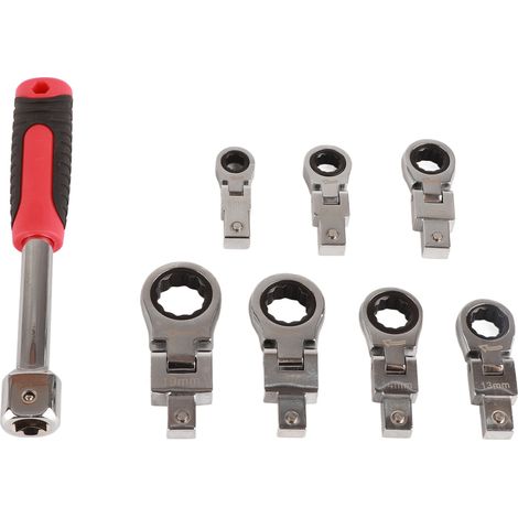 Set de 8 clés à cliquet 180° tête flexible en acier chrome vanadium pour entretien mécanique (1/5)