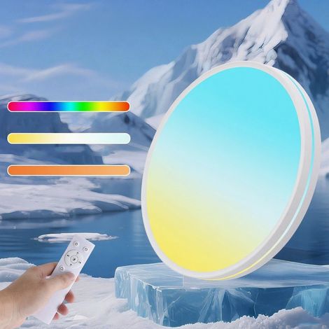 Plafonnier LED dimmable 48W, plafonnier effet ciel pour chambre et salon, 3000K-6500K, contrôlable par télécommande et application (1/5)