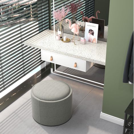 Tabouret rond avec rangement et couvercle rabattable, Ø56 x H42 cm, aspect lin gris DESVIAE (1/5)