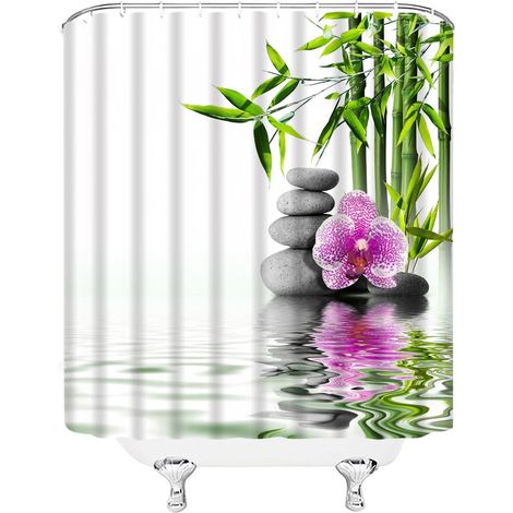 Rideau De Ducha - Poliéster Impermeable - Diseño Zen Con Bambú Guijarros Y Flores - 180 X 200 Cm (1/5)