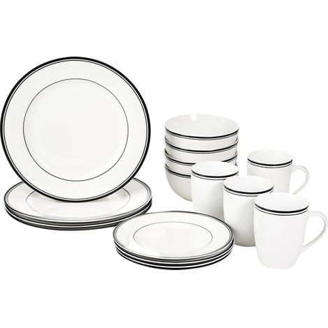 Service de table, 16 Pièces pour 4 personnes, Motif rayures - Noir (1/5)