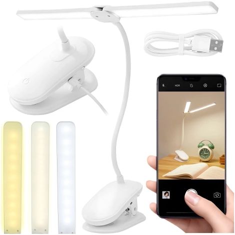 LED-Nachtlicht-Schreibtischlampe – Wiederaufladbarer 4000-mAh-Akku, zwei Leuchtmodi, flexibler Arm, verstellbarer Clip, ideal für Schreibtisch und Bett – Alogy SmartClip™ Lichtweiß (1/5)