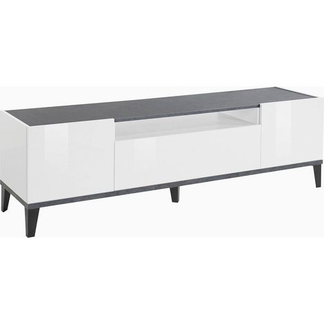 Mobile TV 2 Ante 1 Cassetto 160x40x47 cm Sunrise Bianco Lucido e Ardesia (1/4)