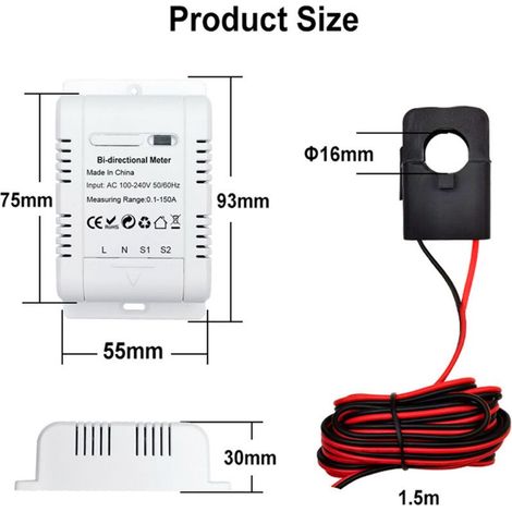 Compteur Photovoltaïque WiFi Tuya - Capteur à Pince 150A - Surveillance Production/Consommation - Optimisation Énergétique