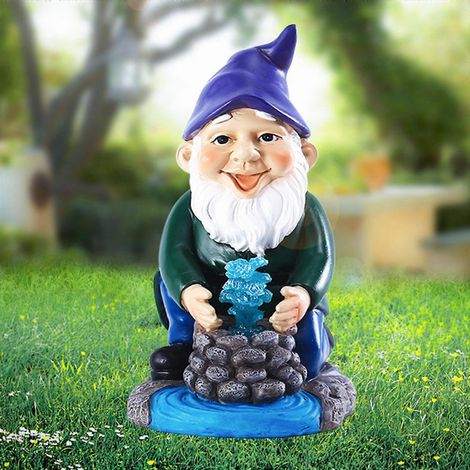 Figurine miniature de nain en résine solaire, mignonne statue de gnome de l'eau avec puits. (1/4)