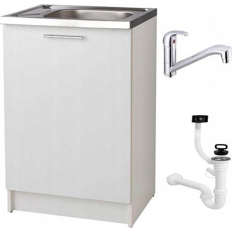STAMAR  Küchenunterschrank 60 slim - Weiß - mit Spüle und Siphon - Montagefreundlich - Platzsparend