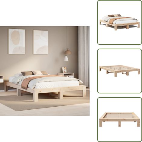 The Living Store Letto senza Materasso 140x200 cm in Legno Massello di Pino - Letto in legno