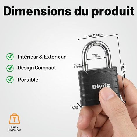 Diyife Corrosion Resistant Key Padlock, 6.35mm Hardened Steel Ring Locker Padlock, Heavy Duty and Anti-Theft 5 Pin Brass Cylinder Padlock, Locker Key Padlock with 3 Keys – Pack of 2 (1/3)