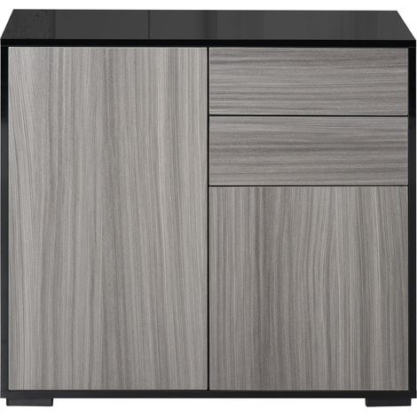 High Gloss Frame Sideboard, Push-Open Design with 2 Drawer for Living Room, Bedroom, 74H x 79W x 36Dcm, Light Grey Black (1/5)
