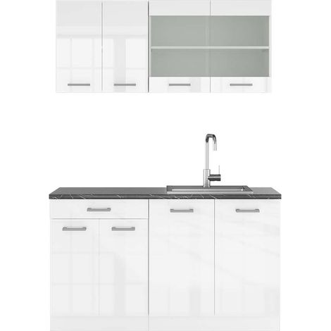 Singleküche R-Line, Weiß Hochglanz/Weiß, 140 cm , AP Anthrazit, Vicco