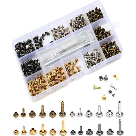 180 Sets Leather Rivets Double Cap Rivets in 3 Sizes Tubular Metal Studs Fastener Tool 3 Pieces Craft Rivet Repair or Decoration 4 Colors (1/5)