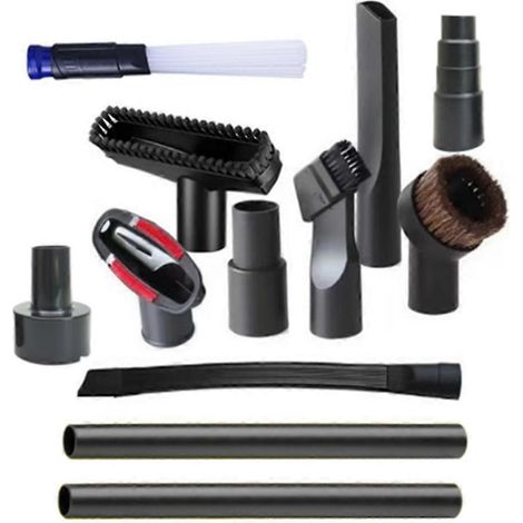 Lot de 12 accessoires universels pour aspirateur (1-1/4 pouce) : brosse, rallonge, tube, embout, suceur plat, pour surfaces humides et sèches. (1/5)