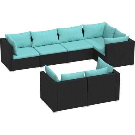 Mobili da giardino mobili da esterno Set di mobili da 7 pezzi con cuscini neri in resina intrecciata 020017262