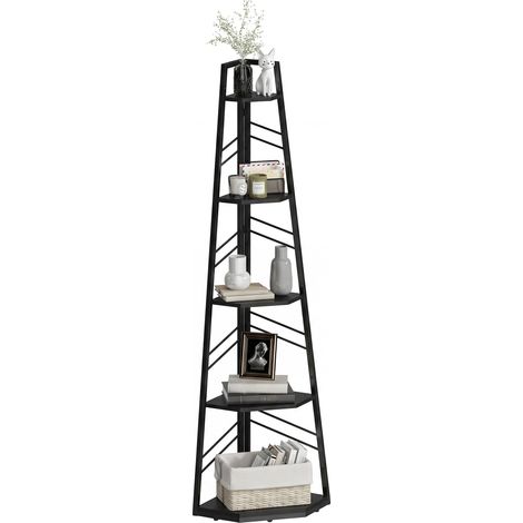 HOMCOM 5-Tier Corner Bookcase, Floor Standing Shelving Unit, Black