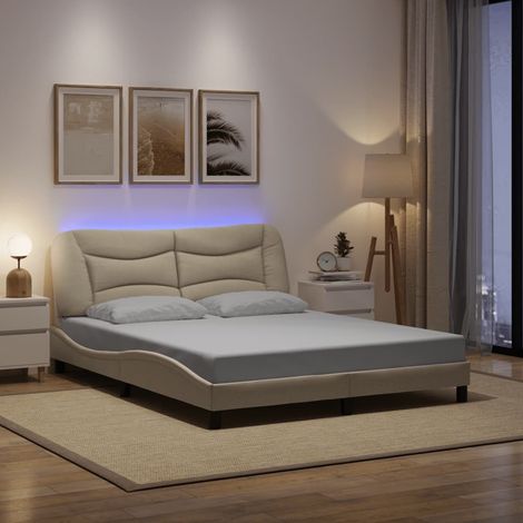 Estructura de cama con LED sin colchón Hvar tela color crema 160x200 cm vidaXL (1/5)