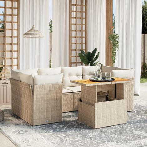 Set Divani da Giardino 7 pz con Cuscini Beige in Polyrattan vidaXL (1/3)
