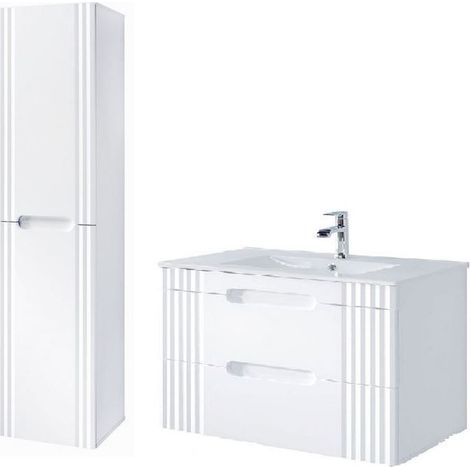 Meuble vasque à encastrer 100 cm + colonne murale Oceanie White - Livraison gratuite (1/5)