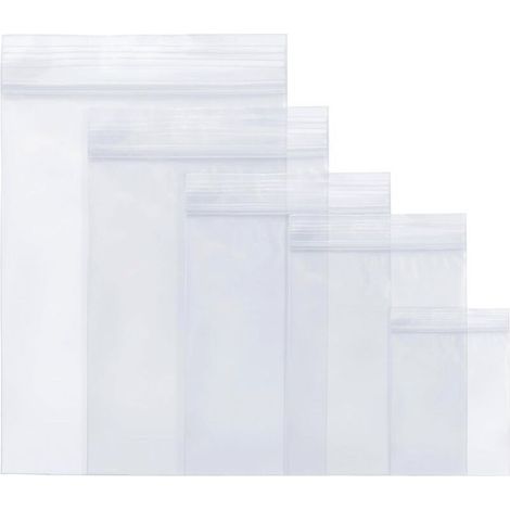 Lot de 500 Sachets Plastique Zip Transparent PE Alimentaire, 5 Tailles Variées, Sacs Refermables Solides pour Conservation (1/5)