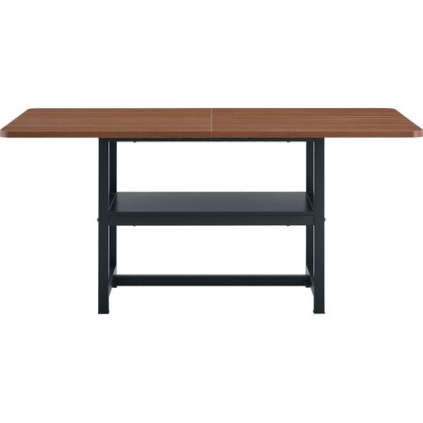 Table à manger rectangulaire couleur noyer avec étagère multifonctionnelle et pieds en métal noir, 160×90×76 cm, pour 4 à 6 personnes (1/5)