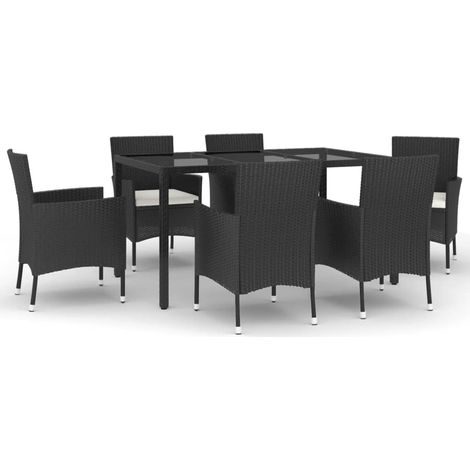 Maison Exclusive - 7-tlg. Garten-Essgruppe mit Kissen Schwarz Pol