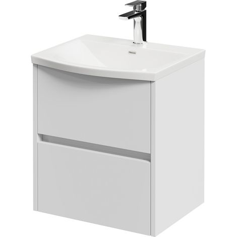 Montego Satin White 500mm Wall Mounted 2 Drawer Vanity Unit with Arc Basin
