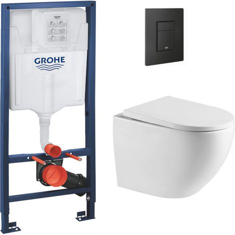 Grohe Rapid SL Pack Bâti-support + WC sans bride SAT + Abattant SoftClose + Plaque Noire mat (RapidSL-FusionTQ-KF0)