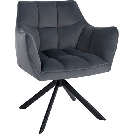 Chaise de salle à manger lounge bureau pivotante avec revêtement en velours gris foncé pieds en acier noir BUR10667
