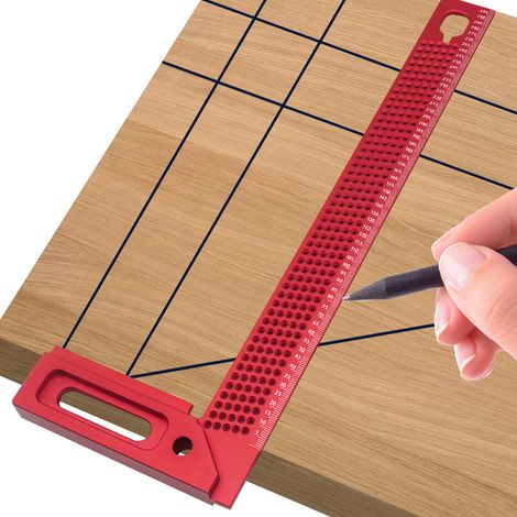 Règle de traçage pour le travail du bois en alliage d'aluminium de 300 mm, règle perforée à angle droit, règle d'angle pour le travail du bois à 45°/90°, règle de dossier, outil de mesure de hauteur (1/5)