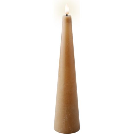 Bougie décorative LED en cire, en forme de cône, marron, à piles, 27,8 cm, 1 pièce.