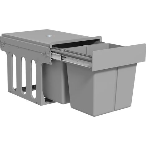 Poubelle coulissante sous évier avec 2 compartiments, capacité totale 30 L (2 x 15 L), fixation par le bas, gris clair